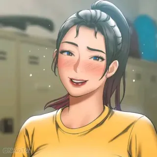 😊 2f7f9af4 женщина, улыбается, краснеет, аниме, мультфильм, иллюстрация, портрет whatsapp sticker