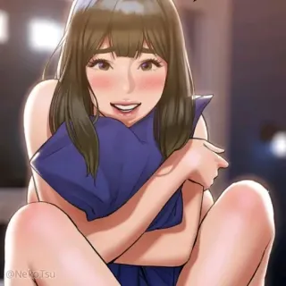 😁 95cea98f Аниме, Девушка, Подушка, Мультфильм, Сидящая, Счастливая whatsapp sticker