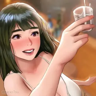 🍷 f501916a Аниме, Девушка, Улыбка, Сексуальная, Пьёт whatsapp sticker