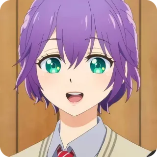 🙂 2760802e อนิเมะ, การ์ตูน, น่ารัก, ผมสีม่วง, ชุดนักเรียน, ผู้หญิง, ตัวละคร telegram sticker