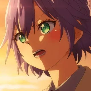 🙂 ad1e387a อนิเมะผู้หญิง, ผมสีม่วง, ตาสีเขียว, โกรธ, อนิเมะ telegram sticker