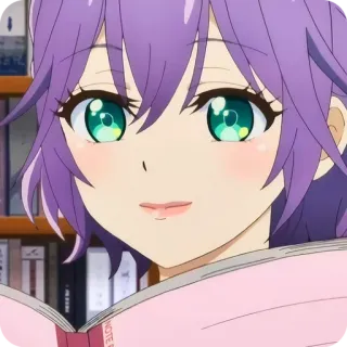 🙂 aff9a2fc สาวอนิเมะ, น่ารัก, ภาพเหมือน, ผมสีม่วง, ตาสีเขียว telegram sticker