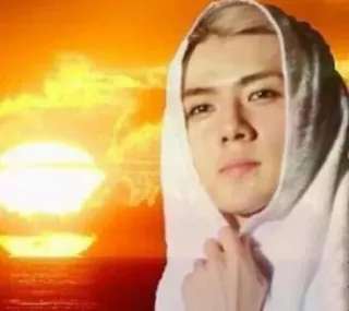 👑 f16c7dc7 人, 肖像, 脸, 日出, 毛巾 telegram sticker