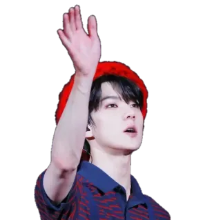 👋 4e0c8a37 orang, pria, merah, topi, melambai, kpop whatsapp sticker