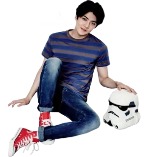 😊 8bfbfb6d Star Wars orang, helm stormtrooper, kasual, duduk, sepatu merah, jeans whatsapp sticker