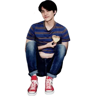 ❤️ a9fe41d6 kpop, pria, asia, duduk, jeans, sepatu kets, hati whatsapp sticker