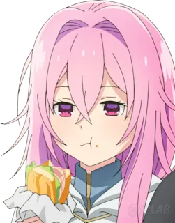 😑 033c1e11 anime, pelo rosa, sándwich, comiendo telegram sticker