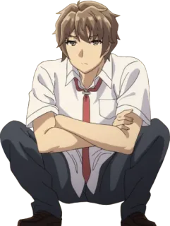 😐 356ef7a9 Sakuta Azusagawa Rascal Does Not Dream of Bunny Girl Senpai Anime, Schuluniform, Sitzend, Junge, Jugend whatsapp sticker