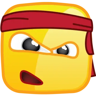 😄 cd0fba48 表情符号, 正方形, 黄色, 生气, 脸, 头带 telegram sticker