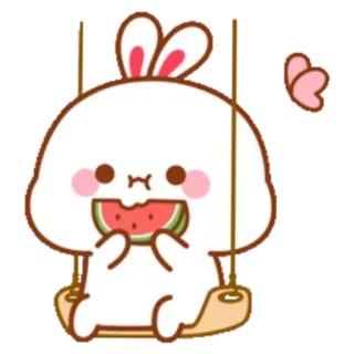 🍼 60a57289 зайчик, арбуз, милый, качели, мультфильм, каваий, иллюстрация telegram sticker