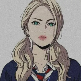 🚴‍♀ 25fe6842 动漫女孩, 金发, 绿眼睛, 校服, 双马尾 whatsapp sticker