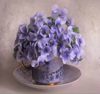 🌟 7b0c1540 Blumen, Veilchen, Teetasse, Blumenarrangement telegram sticker