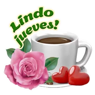 😶 58e0b494 Lindo jueves! コーヒー, バラ, ハート, 木曜日, 挨拶 telegram sticker