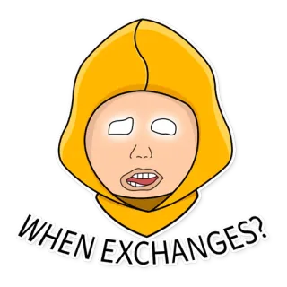 🥺 2244e906 WHEN EXCHANGES? Meme, Sosok bertudung, Teks, Kartun telegram sticker