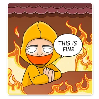 🔥 66b7daf7 THIS IS FINE Meme, Api, Tidak apa-apa, Humor, Kartun telegram sticker
