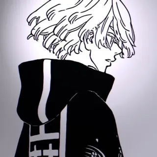 🌟 6f662129 Anime, Manga, Disegno, Personaggio, Illustrazione, Felpa con cappuccio, Bianco e nero telegram sticker