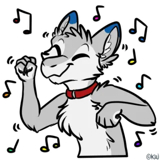 🕺 7b29052f Furry, Animale antropomorfo, Lupo, Cartone animato, Ballando, Musica, Note, Carino telegram sticker