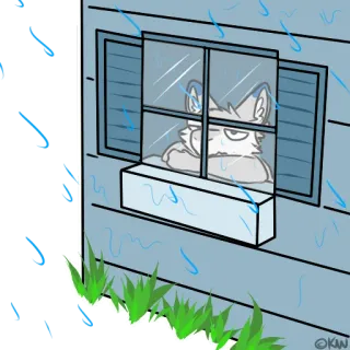 💧 9c06388c pioggia, finestra, triste, peloso, cartone animato, meteo, interno telegram sticker