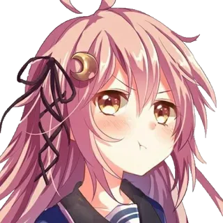 😡 1da04116 anime, girl, pink hair, cute, portrait, moon hairpin whatsapp sticker