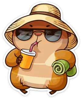 😎 fbde1081 ハムスター, ビーチ, 夏, 漫画, 太陽, 帽子, バケーション telegram sticker