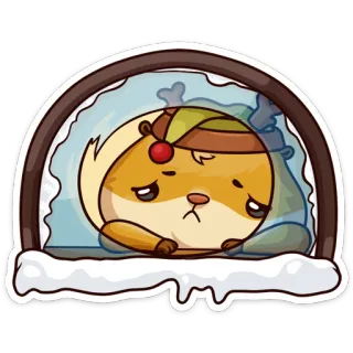 🤒 b2d1a2e9 悲伤, 冬天, 可爱, 卡通, 动物, 窗户, 雪 telegram sticker