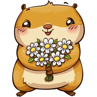 💐 ba55bf1b แฮมสเตอร์, ดอกไม้, น่ารัก, สัตว์, การ์ตูน telegram sticker