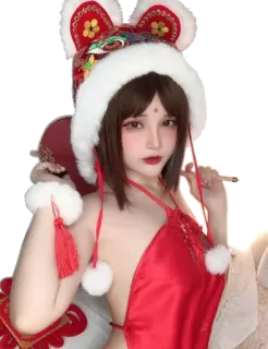 😍 0b8c915c donna, asiatica, rosso, cosplay, orecchie, cappello whatsapp sticker