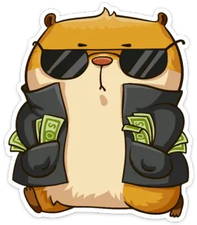 🤑 9b2ed4ed hámster, dinero, dibujos animados, rico, genial, gafas de sol, animal, mono telegram sticker
