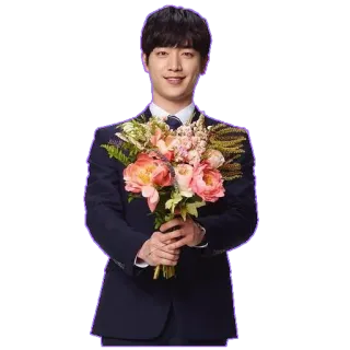 💐 321d3147 uomo, fiori, bouquet, abito, formale, sorridente telegram sticker