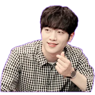 ❤️ 73e5bc80 uomo, coreano, attore, cuore con le dita, sorriso, persona telegram sticker