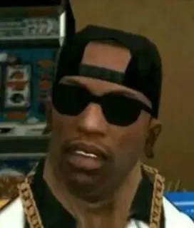 😎 fcd2835b CJ Grand Theft Auto: San Andreas gta, san andreas, cj, gry, okulary przeciwsłoneczne, czapka z daszkiem, łańcuch telegram sticker