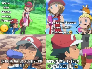 😎 5481ee23 Ash, Serena, Bonnie Pokemon WHEN
ASH
NEEDED
WATER
SERENA" I
IN CASE OF BONNIE
LOOK WHAT
SERENA DID
DRINKING WATER FROM HIS OWN DRINKING WATER FROM
BOTTLE
SERENA'S BOTTLE anime, kartun, air minum, persahabatan telegram sticker