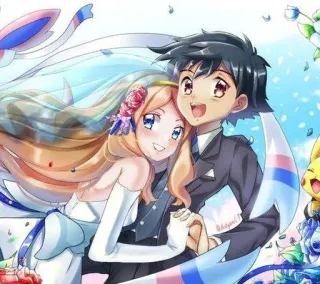 ❤️ e11143cb Ash Ketchum Pokemon, Pernikahan, Anime, Pengantin wanita, Pengantin pria, Sylveon, Pikachu telegram sticker