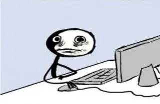 🙁 47c9a791 meme, internet, ordenador, cansado, monigote, expresión, triste whatsapp sticker