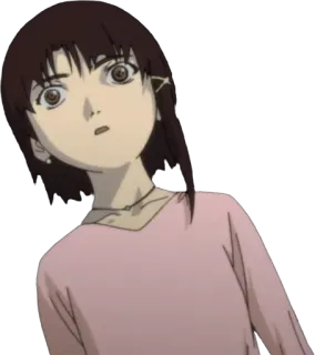😨 4aad7a9d Iwakura Lain Serial Experiments Lain anime, girl, brown hair, surprised, 90s anime telegram sticker
