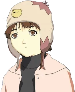 🤔 6d614be8 Iwakura Lain Serial Experiments Lain anime, character, lain, iwakura, girl, bear, hat telegram sticker