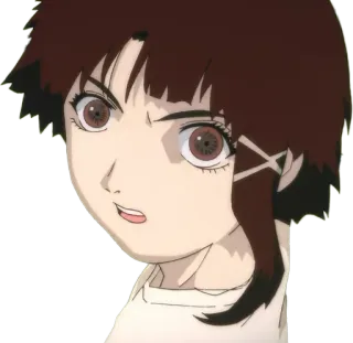 😡 744f1831 Lain Iwakura Serial Experiments Lain anime, girl, serious, brown hair, cyberpunk telegram sticker