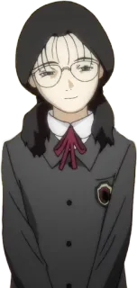 😊 85a979b6 anime, girl, glasses, school uniform, smiling telegram sticker