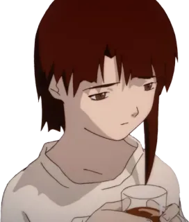 😕 934f4580 Lain Iwakura Serial Experiments Lain anime, girl, brown hair, serious, virtual reality telegram sticker