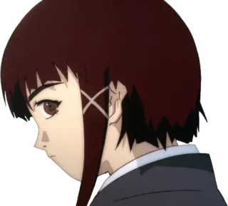 😒 c16a28d2 Lain Iwakura Serial Experiments Lain anime, girl, brown hair, cyberpunk, wired telegram sticker