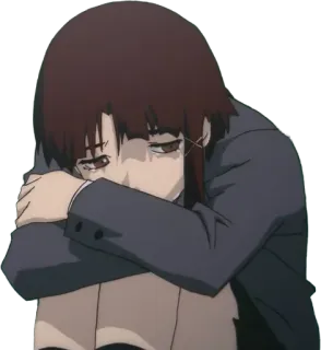 😔 f6435d99 Lain Iwakura Serial Experiments Lain anime, sad, girl, brown hair, cyberpunk telegram sticker