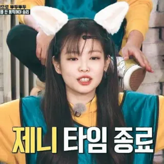 🦁 07119058 Jennie 제니 타임 종료 kpop, cantante, orecchie da coniglio, coreano, celebrità telegram sticker