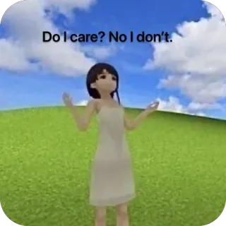 🫥 1f082a20 Do I care? No I don't. 태도, 무관심, 태평함, 디지털 아트, 밈, 캐릭터, 3D telegram sticker