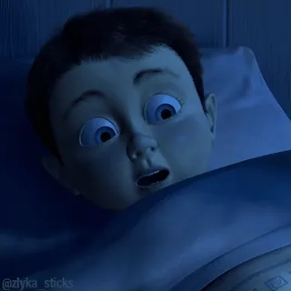 😨 fdc63ee5 @zlyka_sticks cartoon, boy, child, scared, bed, sleepy, night telegram sticker