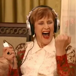 🤠 53179033 kobieta, muzyka, słuchawki, słuchanie, podekscytowana, babcia telegram sticker
