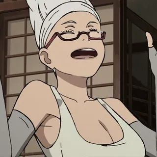 😂 6b39e5bc wanita, anime, kartun, karakter, kacamata, topi koki telegram sticker