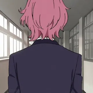 👋 f69ec17d Anime, Sekolah, Lorong, Rambut pink, Tampak belakang telegram sticker