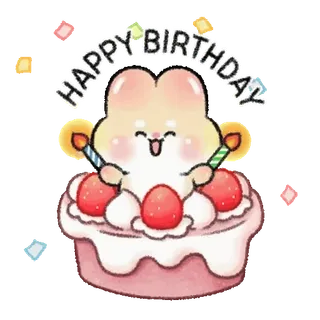 ⭐ aed177cd HAPPY BIRTHDAY buon compleanno, torta, fragola, coniglio, festa, carino, kawaii telegram sticker