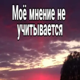 😎 96a38d9e Моё мнение не учитывается texte russe, coucher de soleil, opinion, phrase whatsapp sticker