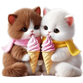 🍧 74aa92c7 고양이, 새끼 고양이, 아이스크림, 귀여운, 동물, 만화, 스카프, 카와이 whatsapp sticker